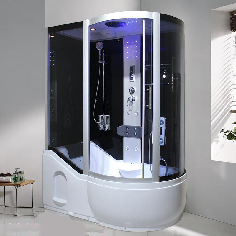 Double Sliding White Shower Kit Tinted Framed Tub & Shower Kit Clearhalo 'Bathroom Remodel & Bathroom Fixtures' 'Home Improvement' 'home_improvement' 'home_improvement_shower_stalls_enclosures' 'Shower Stalls & Enclosures' 'shower_stalls_enclosures' 'Showers & Bathtubs' 7337722