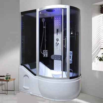 Double Sliding White Shower Kit Tinted Framed Tub & Shower Kit 59"L x 35"W x 83"H Black Clearhalo 'Bathroom Remodel & Bathroom Fixtures' 'Home Improvement' 'home_improvement' 'home_improvement_shower_stalls_enclosures' 'Shower Stalls & Enclosures' 'shower_stalls_enclosures' 'Showers & Bathtubs' 7337723