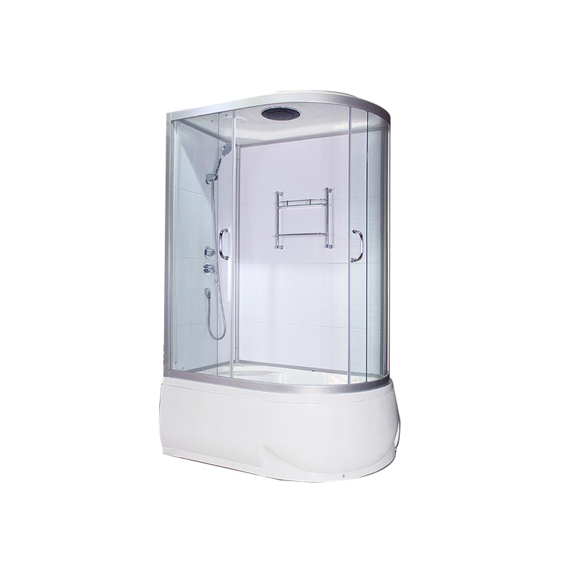 Double Sliding White Shower Kit Tinted Framed Tub & Shower Kit Clearhalo 'Bathroom Remodel & Bathroom Fixtures' 'Home Improvement' 'home_improvement' 'home_improvement_shower_stalls_enclosures' 'Shower Stalls & Enclosures' 'shower_stalls_enclosures' 'Showers & Bathtubs' 7337726