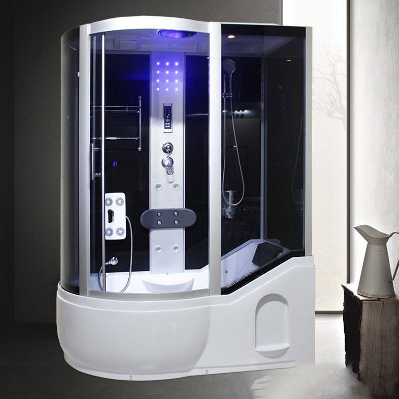 Double Sliding White Shower Kit Tinted Framed Tub & Shower Kit 63"L x 35"W x 83"H Black Clearhalo 'Bathroom Remodel & Bathroom Fixtures' 'Home Improvement' 'home_improvement' 'home_improvement_shower_stalls_enclosures' 'Shower Stalls & Enclosures' 'shower_stalls_enclosures' 'Showers & Bathtubs' 7337727