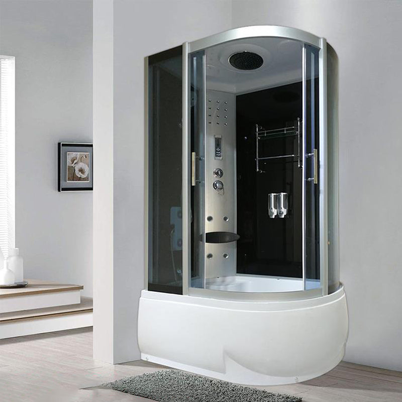 Double Sliding White Shower Kit Tinted Framed Tub & Shower Kit 47.2"L x 31.5"W x 82.7"H Black Clearhalo 'Bathroom Remodel & Bathroom Fixtures' 'Home Improvement' 'home_improvement' 'home_improvement_shower_stalls_enclosures' 'Shower Stalls & Enclosures' 'shower_stalls_enclosures' 'Showers & Bathtubs' 7337731