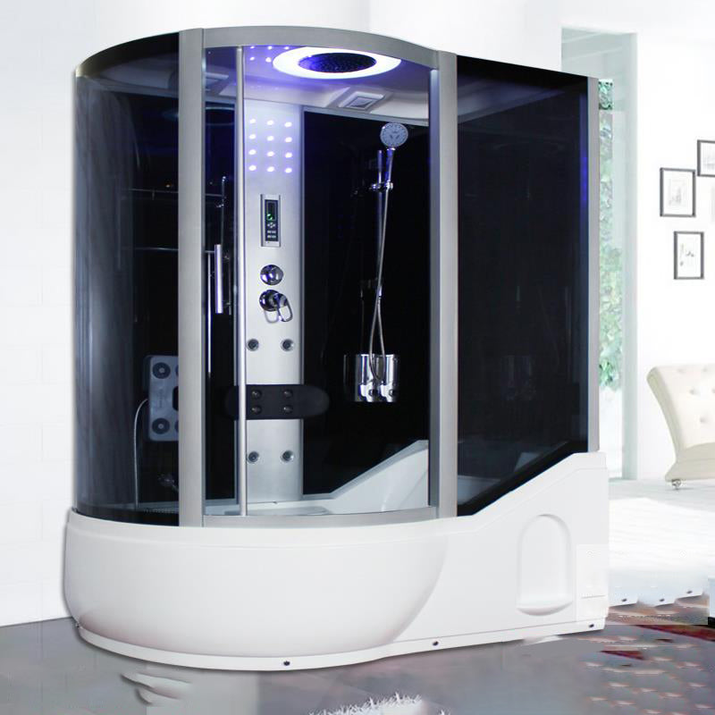 Double Sliding White Shower Kit Tinted Framed Tub & Shower Kit 67"L x 33"W x 85"H Black Clearhalo 'Bathroom Remodel & Bathroom Fixtures' 'Home Improvement' 'home_improvement' 'home_improvement_shower_stalls_enclosures' 'Shower Stalls & Enclosures' 'shower_stalls_enclosures' 'Showers & Bathtubs' 7337736