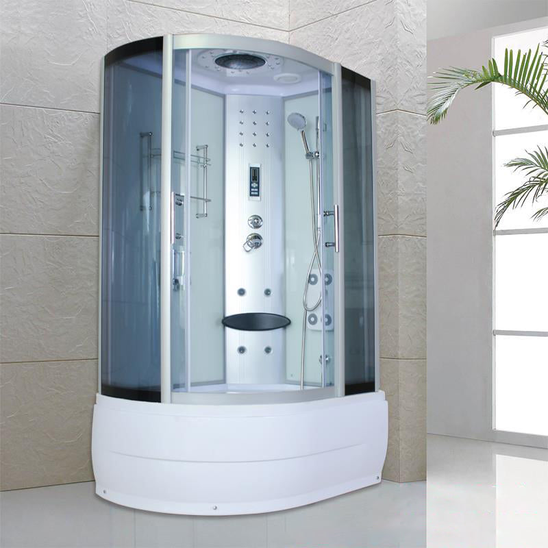 Double Sliding White Shower Kit Tinted Framed Tub & Shower Kit 43"L x 32"W x 83"H White Clearhalo 'Bathroom Remodel & Bathroom Fixtures' 'Home Improvement' 'home_improvement' 'home_improvement_shower_stalls_enclosures' 'Shower Stalls & Enclosures' 'shower_stalls_enclosures' 'Showers & Bathtubs' 7337738