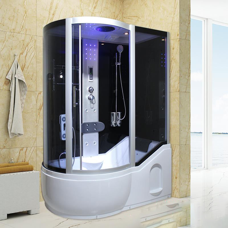 Double Sliding White Shower Kit Tinted Framed Tub & Shower Kit 51"L x 33"W x 83"H Black Clearhalo 'Bathroom Remodel & Bathroom Fixtures' 'Home Improvement' 'home_improvement' 'home_improvement_shower_stalls_enclosures' 'Shower Stalls & Enclosures' 'shower_stalls_enclosures' 'Showers & Bathtubs' 7337740