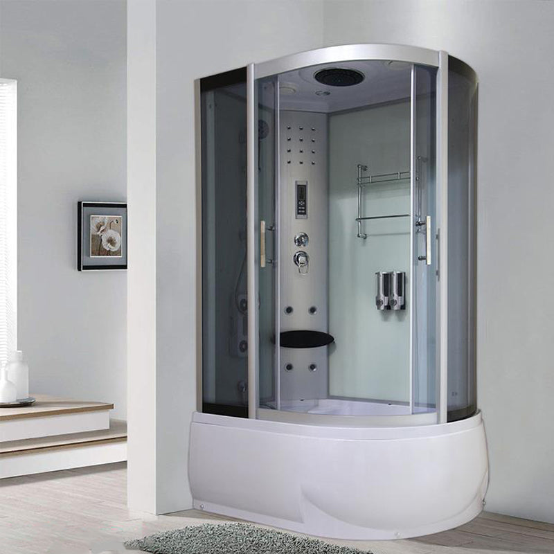 Double Sliding White Shower Kit Tinted Framed Tub & Shower Kit 47.2"L x 31.5"W x 82.7"H White Clearhalo 'Bathroom Remodel & Bathroom Fixtures' 'Home Improvement' 'home_improvement' 'home_improvement_shower_stalls_enclosures' 'Shower Stalls & Enclosures' 'shower_stalls_enclosures' 'Showers & Bathtubs' 7337742