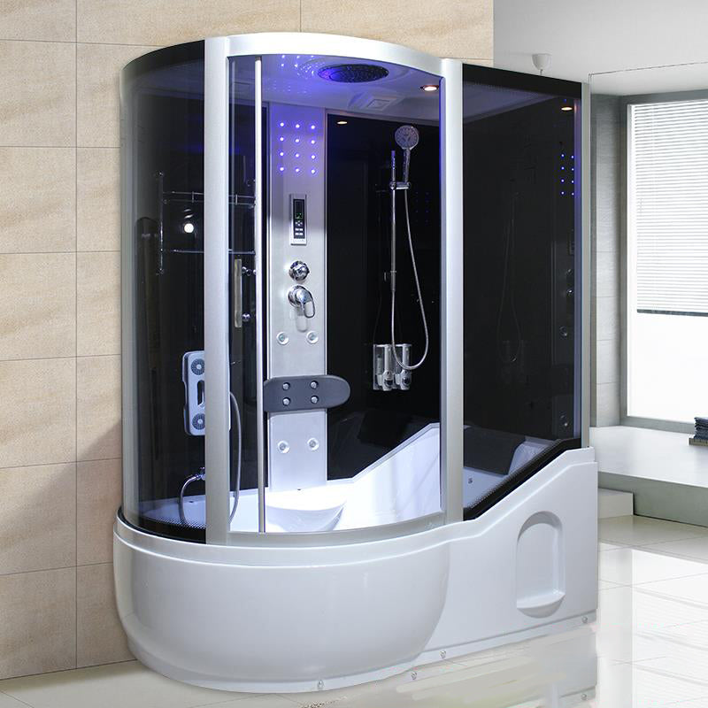 Double Sliding White Shower Kit Tinted Framed Tub & Shower Kit 67"L x 35"W x 83"H Black Clearhalo 'Bathroom Remodel & Bathroom Fixtures' 'Home Improvement' 'home_improvement' 'home_improvement_shower_stalls_enclosures' 'Shower Stalls & Enclosures' 'shower_stalls_enclosures' 'Showers & Bathtubs' 7337743