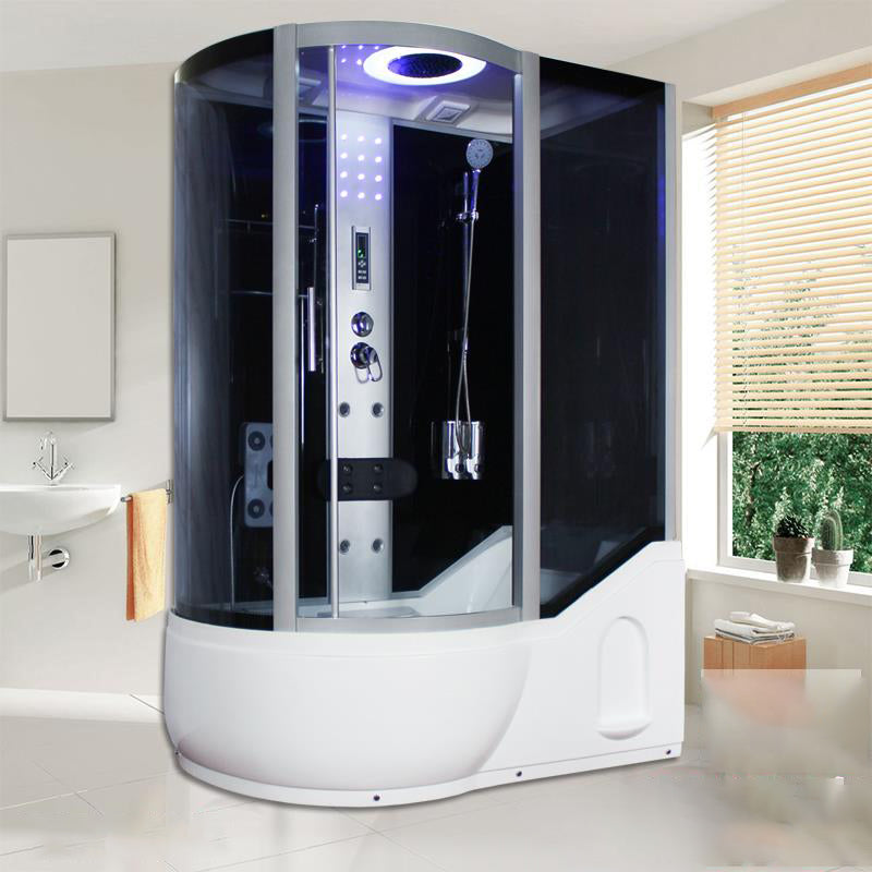 Double Sliding White Shower Kit Tinted Framed Tub & Shower Kit 51"L x 33"W x 85"H Black Clearhalo 'Bathroom Remodel & Bathroom Fixtures' 'Home Improvement' 'home_improvement' 'home_improvement_shower_stalls_enclosures' 'Shower Stalls & Enclosures' 'shower_stalls_enclosures' 'Showers & Bathtubs' 7337744