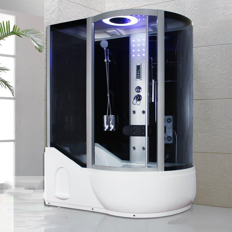 Double Sliding White Shower Kit Tinted Framed Tub & Shower Kit 59"L x 33"W x 85"H Black Clearhalo 'Bathroom Remodel & Bathroom Fixtures' 'Home Improvement' 'home_improvement' 'home_improvement_shower_stalls_enclosures' 'Shower Stalls & Enclosures' 'shower_stalls_enclosures' 'Showers & Bathtubs' 7337746