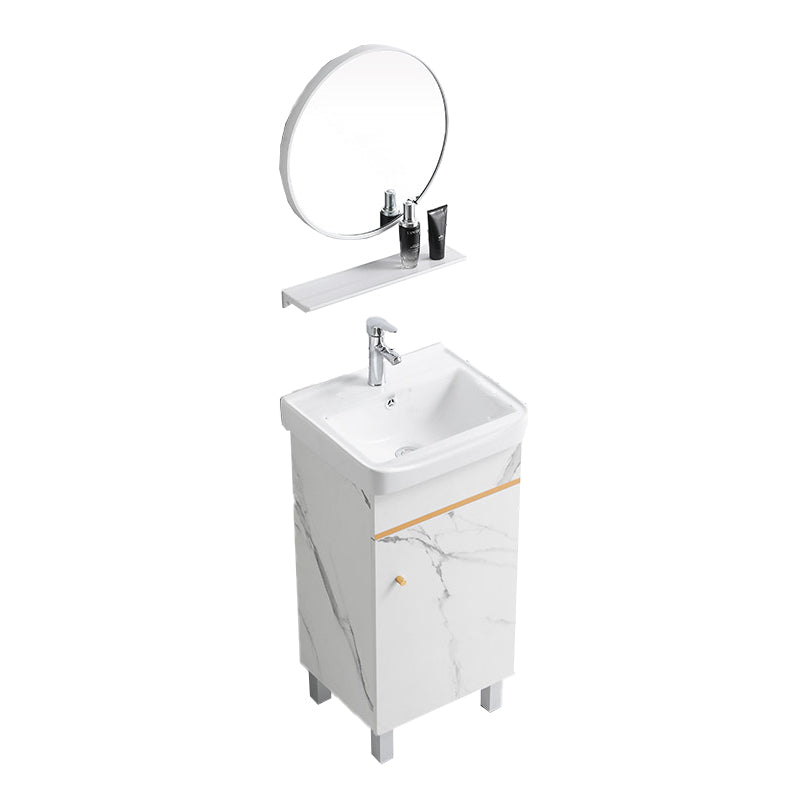 Modern Single Sink Bathroom Vanity White Ceramic Top Rectangular Vanity Set Vanity & Faucet & Mirrors 16.9"L x 14.2"W x 33.9"H Clearhalo 'Bathroom Remodel & Bathroom Fixtures' 'Bathroom Vanities' 'bathroom_vanities' 'Home Improvement' 'home_improvement' 'home_improvement_bathroom_vanities' 7338022