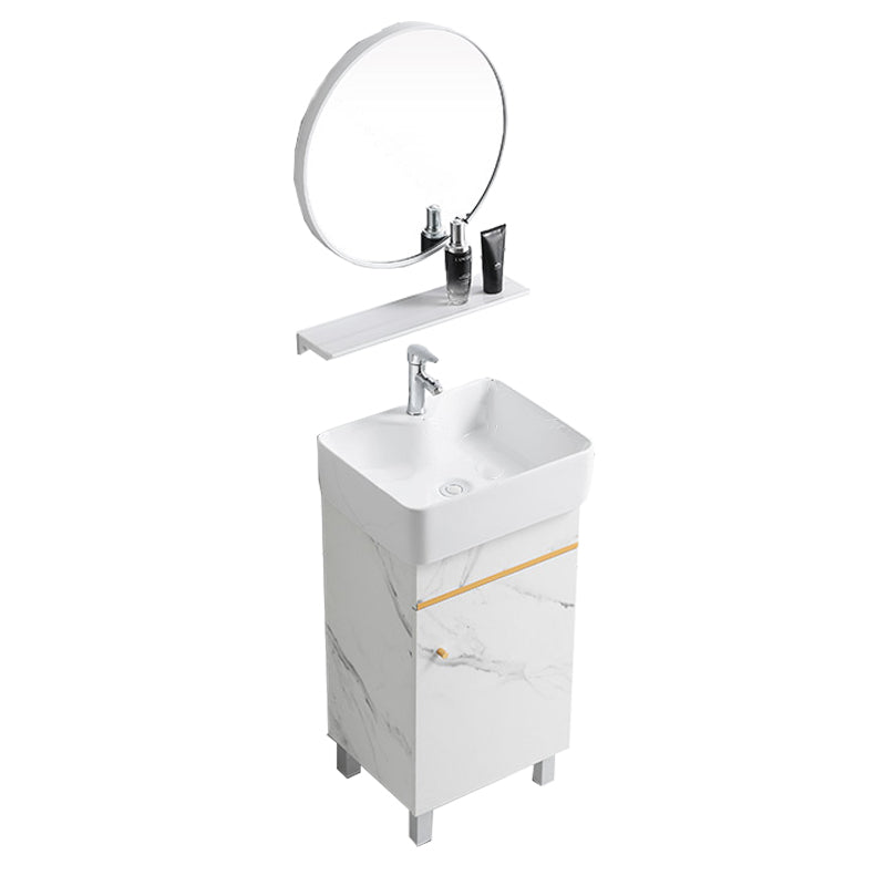 Modern Single Sink Bathroom Vanity White Ceramic Top Rectangular Vanity Set Vanity & Faucet & Mirrors 19"L x 15"W x 34"H Clearhalo 'Bathroom Remodel & Bathroom Fixtures' 'Bathroom Vanities' 'bathroom_vanities' 'Home Improvement' 'home_improvement' 'home_improvement_bathroom_vanities' 7338024