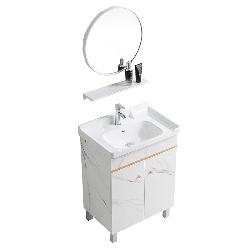 Modern Single Sink Bathroom Vanity White Ceramic Top Rectangular Vanity Set Vanity & Faucet & Mirrors 24"L x 16"W x 34"H Clearhalo 'Bathroom Remodel & Bathroom Fixtures' 'Bathroom Vanities' 'bathroom_vanities' 'Home Improvement' 'home_improvement' 'home_improvement_bathroom_vanities' 7338029