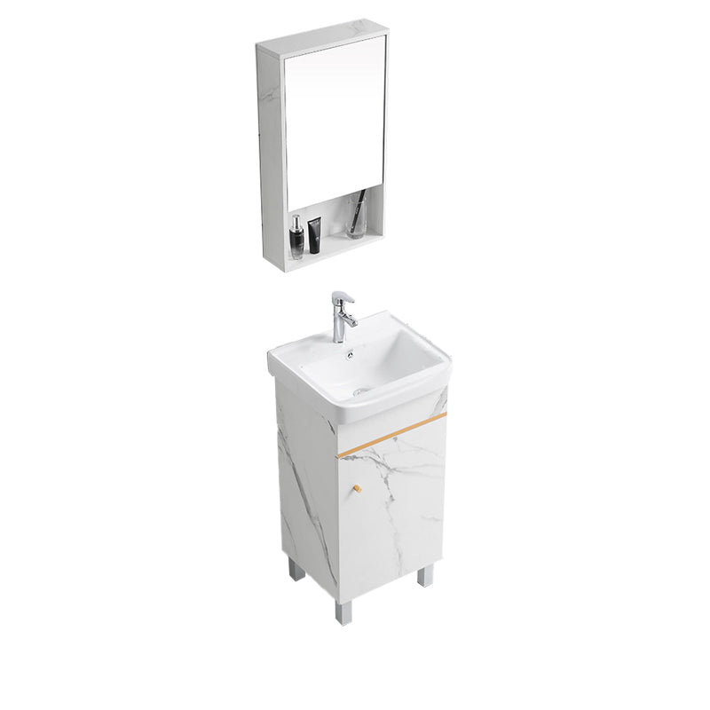 Modern Single Sink Bathroom Vanity White Ceramic Top Rectangular Vanity Set Vanity & Faucet & Mirror Cabinet 16.9"L x 14.2"W x 33.9"H Clearhalo 'Bathroom Remodel & Bathroom Fixtures' 'Bathroom Vanities' 'bathroom_vanities' 'Home Improvement' 'home_improvement' 'home_improvement_bathroom_vanities' 7338033