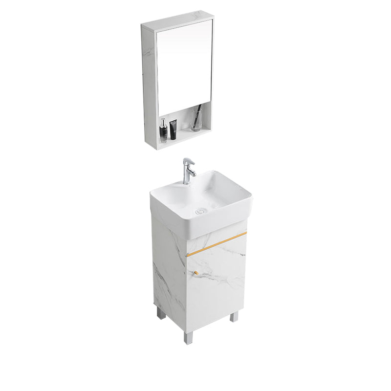 Modern Single Sink Bathroom Vanity White Ceramic Top Rectangular Vanity Set Vanity & Faucet & Mirror Cabinet 19"L x 15"W x 34"H Clearhalo 'Bathroom Remodel & Bathroom Fixtures' 'Bathroom Vanities' 'bathroom_vanities' 'Home Improvement' 'home_improvement' 'home_improvement_bathroom_vanities' 7338036