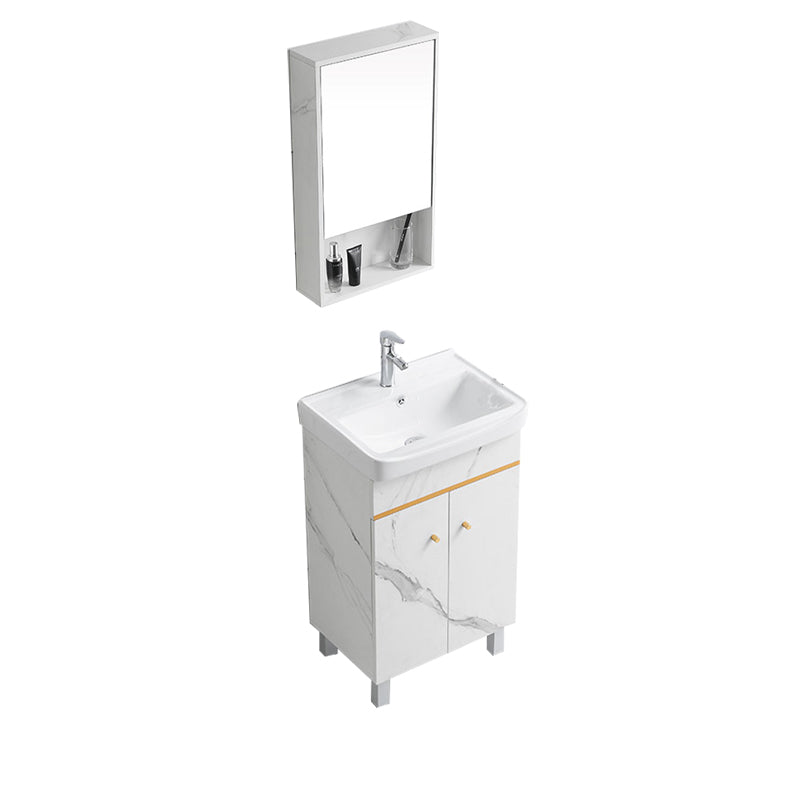 Modern Single Sink Bathroom Vanity White Ceramic Top Rectangular Vanity Set Vanity & Faucet & Mirror Cabinet 20"L x 14"W x 34"H Clearhalo 'Bathroom Remodel & Bathroom Fixtures' 'Bathroom Vanities' 'bathroom_vanities' 'Home Improvement' 'home_improvement' 'home_improvement_bathroom_vanities' 7338039
