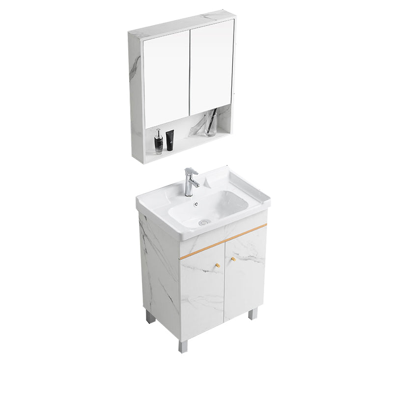 Modern Single Sink Bathroom Vanity White Ceramic Top Rectangular Vanity Set Vanity & Faucet & Mirror Cabinet 24"L x 16"W x 34"H Clearhalo 'Bathroom Remodel & Bathroom Fixtures' 'Bathroom Vanities' 'bathroom_vanities' 'Home Improvement' 'home_improvement' 'home_improvement_bathroom_vanities' 7338040