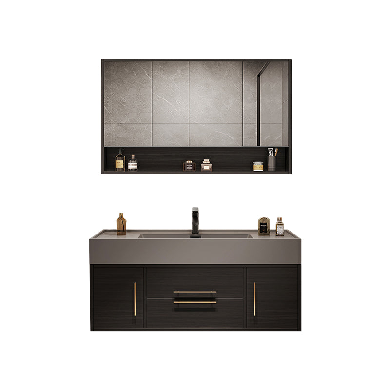 Wall Mount Bathroom Sink Vanity Glam Bathroom Vanity Set with Mirror Vanity & Faucet & Mirror Cabinet 40"L x 19"W x 19"H Black Faucet Included Clearhalo 'Bathroom Remodel & Bathroom Fixtures' 'Bathroom Vanities' 'bathroom_vanities' 'Home Improvement' 'home_improvement' 'home_improvement_bathroom_vanities' 7338083