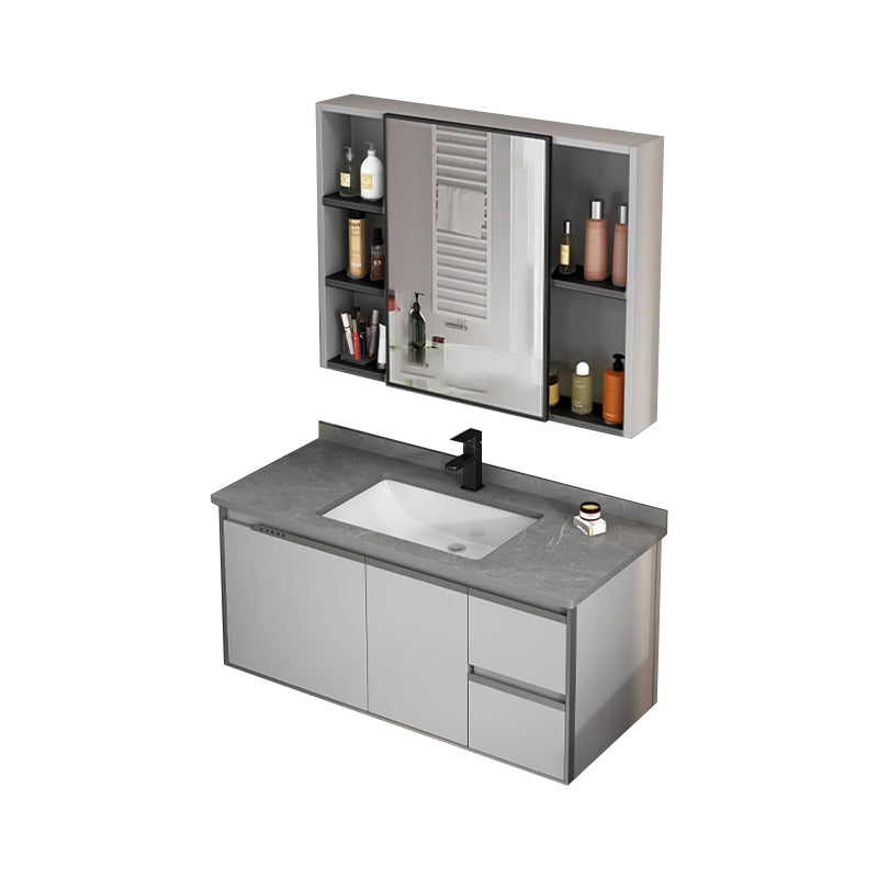Modern Bathroom Vanity Set Wall Mount Stone Bathroom Sink Vanity with Mirror Vanity & Faucet & Mirror Cabinet Gray Clearhalo 'Bathroom Remodel & Bathroom Fixtures' 'Bathroom Vanities' 'bathroom_vanities' 'Home Improvement' 'home_improvement' 'home_improvement_bathroom_vanities' 7338096