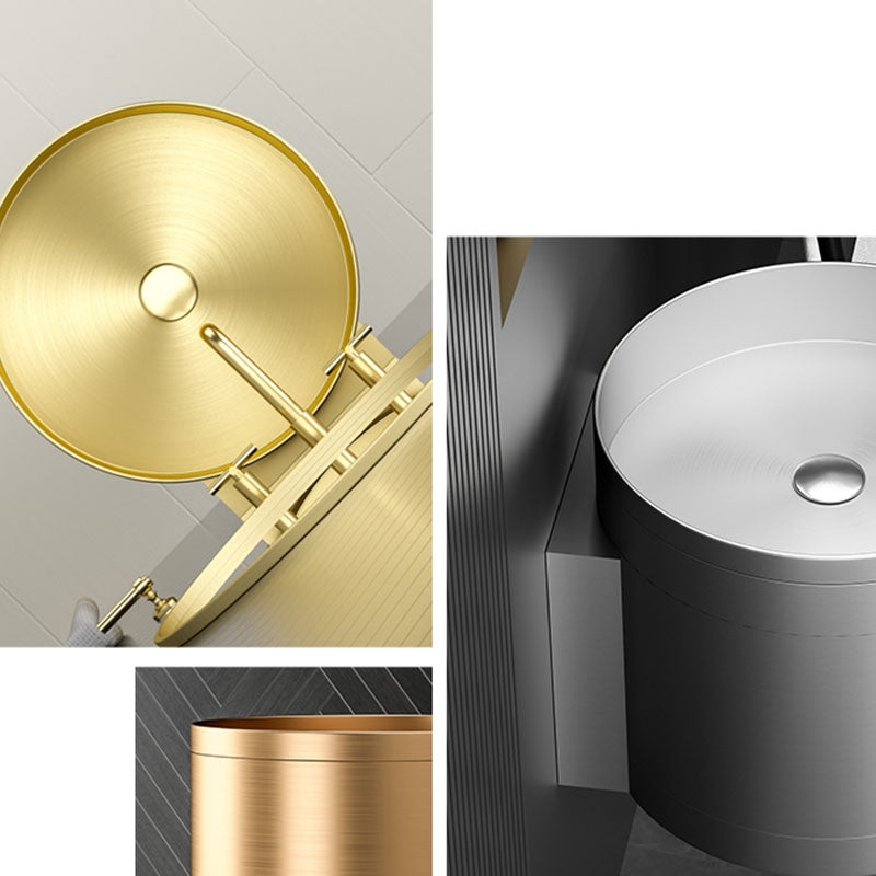 Contemporary Bathroom Sink with Pop-Up Drain Round Metal Wall Mount Bathroom Sink Clearhalo 'Bathroom Remodel & Bathroom Fixtures' 'Bathroom Sinks & Faucet Components' 'Bathroom Sinks' 'bathroom_sink' 'Home Improvement' 'home_improvement' 'home_improvement_bathroom_sink' 7338121