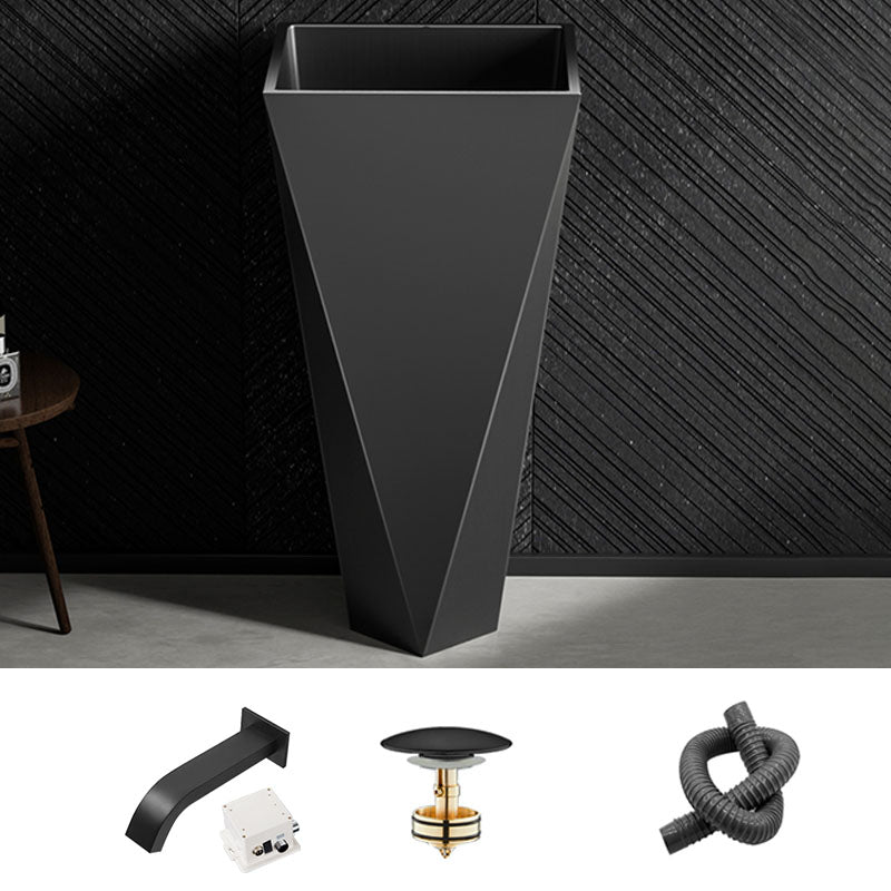 Modern Bathroom Sink with Pop-Up Drain Metal Rectangular Pedestal Bathroom Sink Black Single Hole Sink with Faucet Clearhalo 'Bathroom Remodel & Bathroom Fixtures' 'Bathroom Sinks & Faucet Components' 'Bathroom Sinks' 'bathroom_sink' 'Home Improvement' 'home_improvement' 'home_improvement_bathroom_sink' 7338141