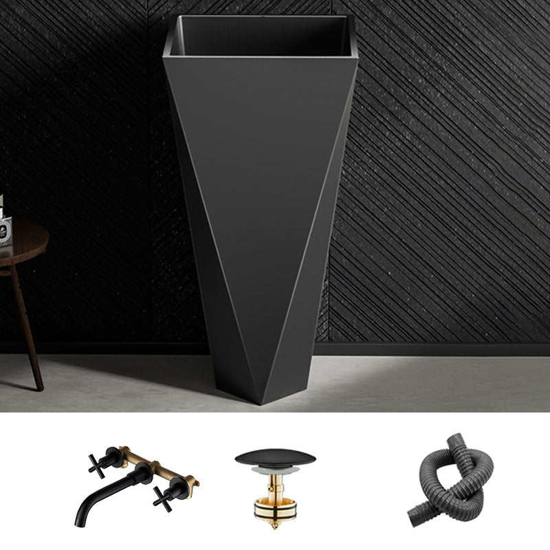 Modern Bathroom Sink with Pop-Up Drain Metal Rectangular Pedestal Bathroom Sink Black Triporate Sink with Faucet Clearhalo 'Bathroom Remodel & Bathroom Fixtures' 'Bathroom Sinks & Faucet Components' 'Bathroom Sinks' 'bathroom_sink' 'Home Improvement' 'home_improvement' 'home_improvement_bathroom_sink' 7338146