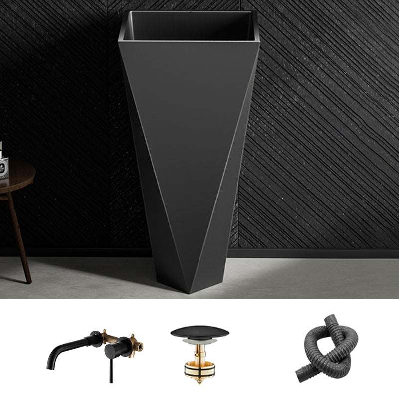 Modern Bathroom Sink with Pop-Up Drain Metal Rectangular Pedestal Bathroom Sink Black Dual Hole Wall-Mounted Faucet Sink with Faucet Clearhalo 'Bathroom Remodel & Bathroom Fixtures' 'Bathroom Sinks & Faucet Components' 'Bathroom Sinks' 'bathroom_sink' 'Home Improvement' 'home_improvement' 'home_improvement_bathroom_sink' 7338148