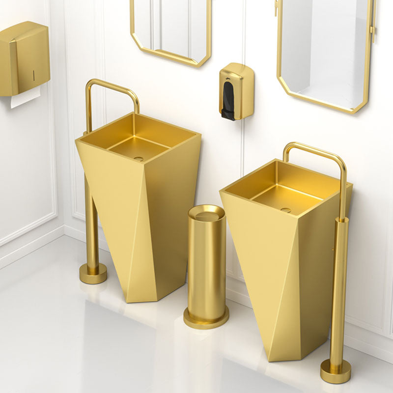 Modern Bathroom Sink with Pop-Up Drain Metal Rectangular Pedestal Bathroom Sink Clearhalo 'Bathroom Remodel & Bathroom Fixtures' 'Bathroom Sinks & Faucet Components' 'Bathroom Sinks' 'bathroom_sink' 'Home Improvement' 'home_improvement' 'home_improvement_bathroom_sink' 7338149