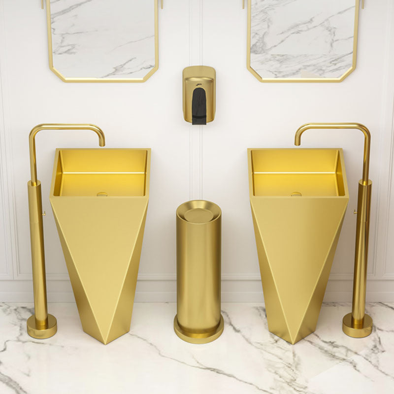 Modern Bathroom Sink with Pop-Up Drain Metal Rectangular Pedestal Bathroom Sink Clearhalo 'Bathroom Remodel & Bathroom Fixtures' 'Bathroom Sinks & Faucet Components' 'Bathroom Sinks' 'bathroom_sink' 'Home Improvement' 'home_improvement' 'home_improvement_bathroom_sink' 7338153