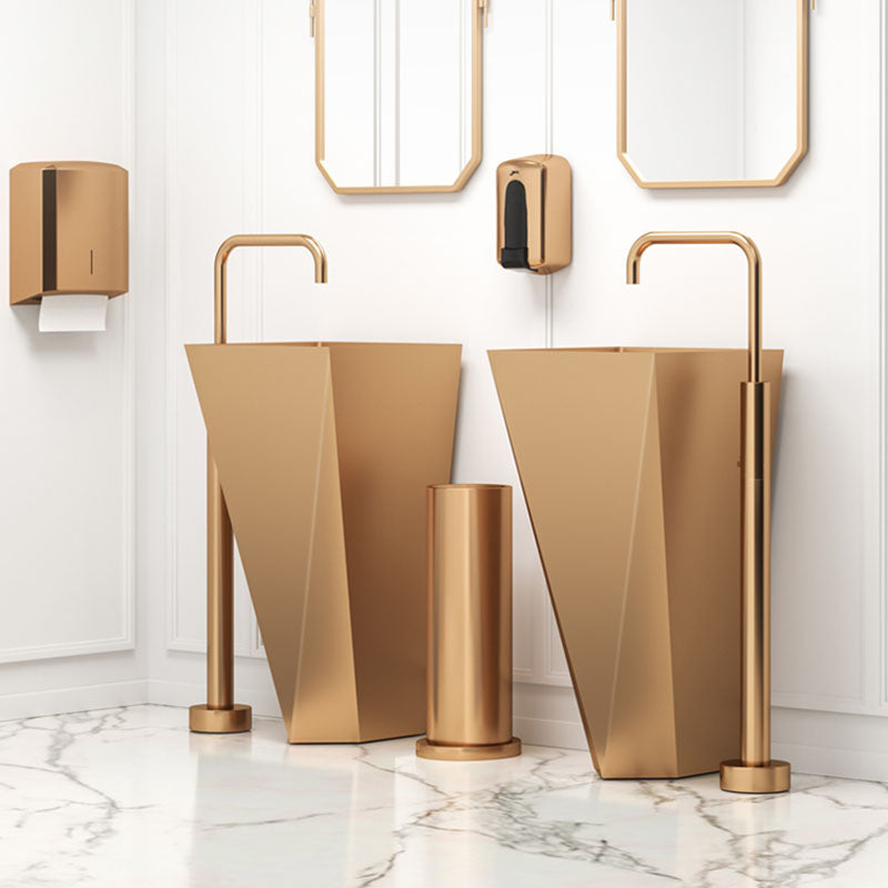 Modern Bathroom Sink with Pop-Up Drain Metal Rectangular Pedestal Bathroom Sink Clearhalo 'Bathroom Remodel & Bathroom Fixtures' 'Bathroom Sinks & Faucet Components' 'Bathroom Sinks' 'bathroom_sink' 'Home Improvement' 'home_improvement' 'home_improvement_bathroom_sink' 7338156