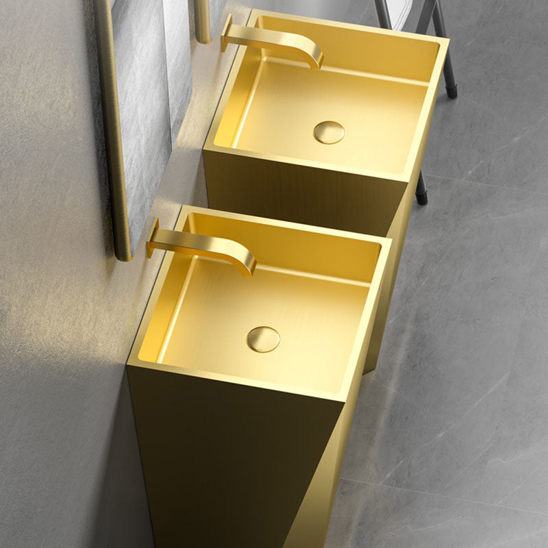 Modern Bathroom Sink with Pop-Up Drain Metal Rectangular Pedestal Bathroom Sink Clearhalo 'Bathroom Remodel & Bathroom Fixtures' 'Bathroom Sinks & Faucet Components' 'Bathroom Sinks' 'bathroom_sink' 'Home Improvement' 'home_improvement' 'home_improvement_bathroom_sink' 7338157