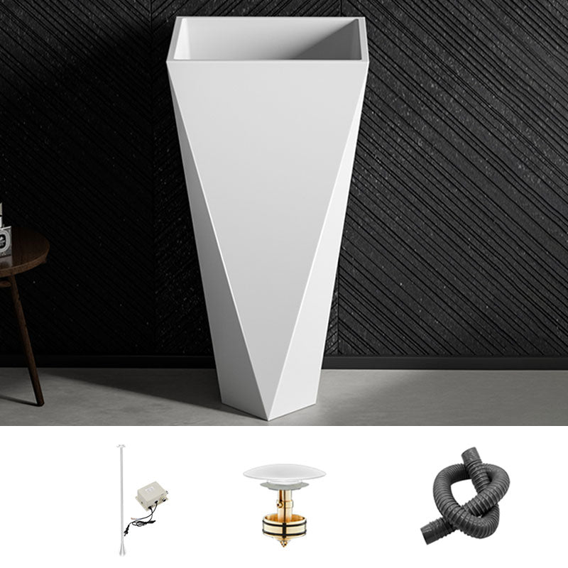 Modern Bathroom Sink with Pop-Up Drain Metal Rectangular Pedestal Bathroom Sink White Ceiling Sensing Faucet Sink with Faucet Clearhalo 'Bathroom Remodel & Bathroom Fixtures' 'Bathroom Sinks & Faucet Components' 'Bathroom Sinks' 'bathroom_sink' 'Home Improvement' 'home_improvement' 'home_improvement_bathroom_sink' 7338159