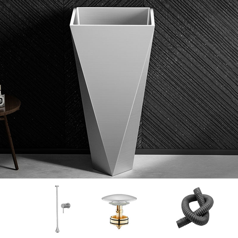 Modern Bathroom Sink with Pop-Up Drain Metal Rectangular Pedestal Bathroom Sink Silver Ceiling Manual Faucet Sink with Faucet Clearhalo 'Bathroom Remodel & Bathroom Fixtures' 'Bathroom Sinks & Faucet Components' 'Bathroom Sinks' 'bathroom_sink' 'Home Improvement' 'home_improvement' 'home_improvement_bathroom_sink' 7338168