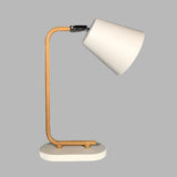 Conical Metal Reading Book Light Modern 1 Bulb White Plug In Table Lamp with Wood Slim Arm Clearhalo 'Lamps' 'Table Lamps' Lighting' 733816