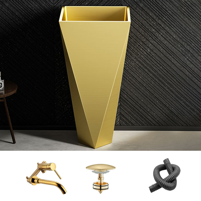 Modern Bathroom Sink with Pop-Up Drain Metal Rectangular Pedestal Bathroom Sink Gold Dual Hole Wall-Mounted Faucet Sink with Faucet Clearhalo 'Bathroom Remodel & Bathroom Fixtures' 'Bathroom Sinks & Faucet Components' 'Bathroom Sinks' 'bathroom_sink' 'Home Improvement' 'home_improvement' 'home_improvement_bathroom_sink' 7338173