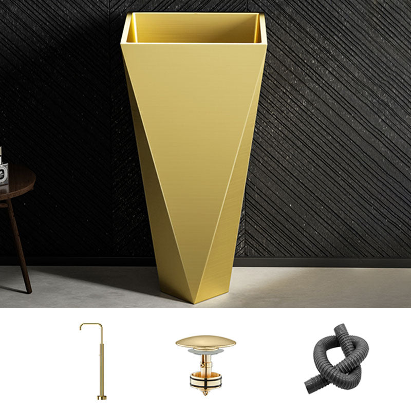 Modern Bathroom Sink with Pop-Up Drain Metal Rectangular Pedestal Bathroom Sink Gold Sensor Faucet Sink with Faucet Clearhalo 'Bathroom Remodel & Bathroom Fixtures' 'Bathroom Sinks & Faucet Components' 'Bathroom Sinks' 'bathroom_sink' 'Home Improvement' 'home_improvement' 'home_improvement_bathroom_sink' 7338174