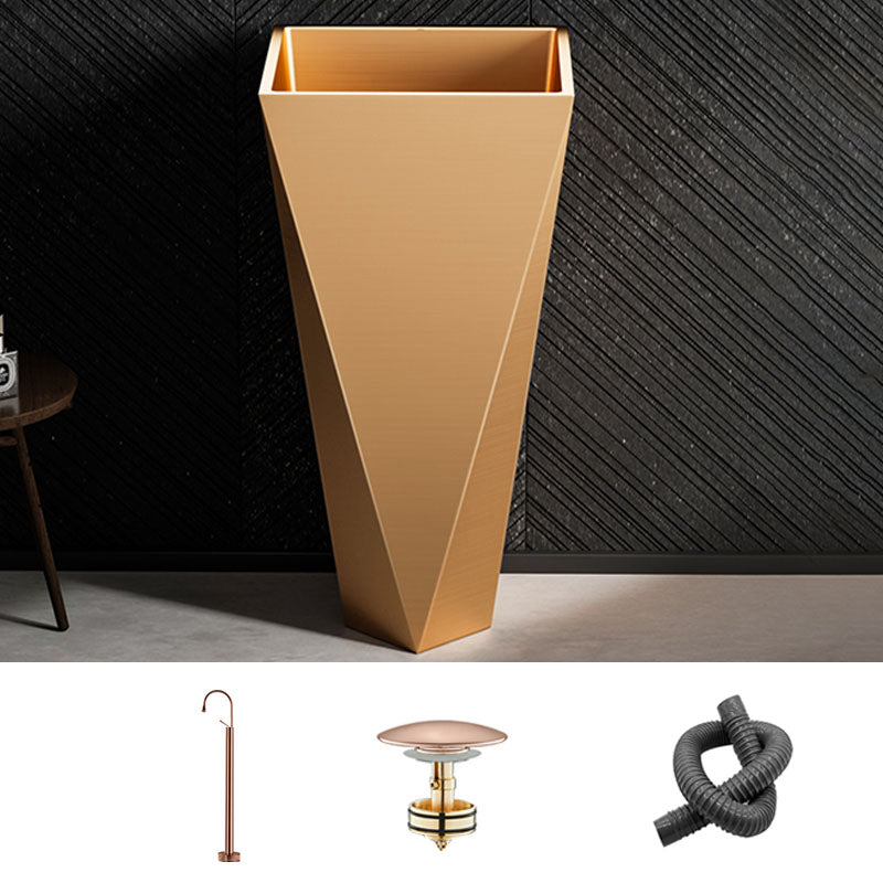 Modern Bathroom Sink with Pop-Up Drain Metal Rectangular Pedestal Bathroom Sink Rose Gold Swivel Faucet Sink with Faucet Clearhalo 'Bathroom Remodel & Bathroom Fixtures' 'Bathroom Sinks & Faucet Components' 'Bathroom Sinks' 'bathroom_sink' 'Home Improvement' 'home_improvement' 'home_improvement_bathroom_sink' 7338178