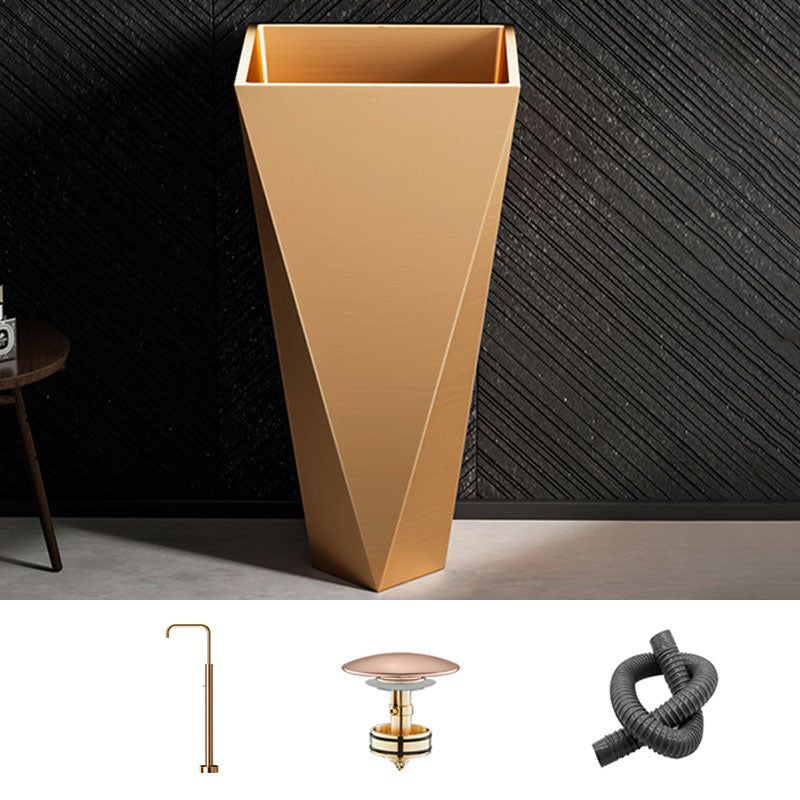 Modern Bathroom Sink with Pop-Up Drain Metal Rectangular Pedestal Bathroom Sink Rose Gold Sensor Faucet Sink with Faucet Clearhalo 'Bathroom Remodel & Bathroom Fixtures' 'Bathroom Sinks & Faucet Components' 'Bathroom Sinks' 'bathroom_sink' 'Home Improvement' 'home_improvement' 'home_improvement_bathroom_sink' 7338179