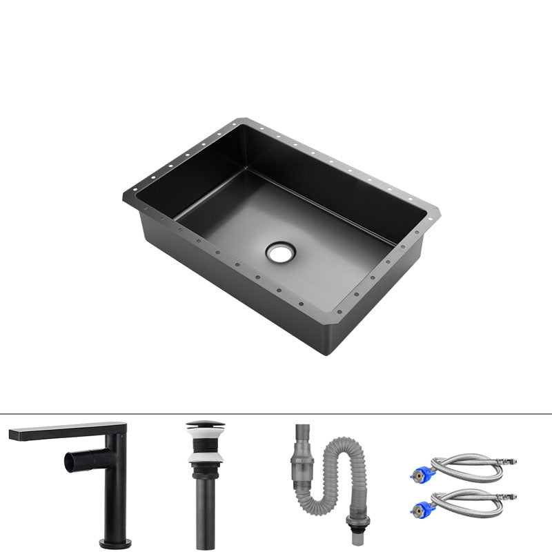 Modern Black Basin Sink Stainless Steel Rectangular Undermount Bathroom Sink 7 Shape Sink with Faucet Clearhalo 'Bathroom Remodel & Bathroom Fixtures' 'Bathroom Sinks & Faucet Components' 'Bathroom Sinks' 'bathroom_sink' 'Home Improvement' 'home_improvement' 'home_improvement_bathroom_sink' 7338186