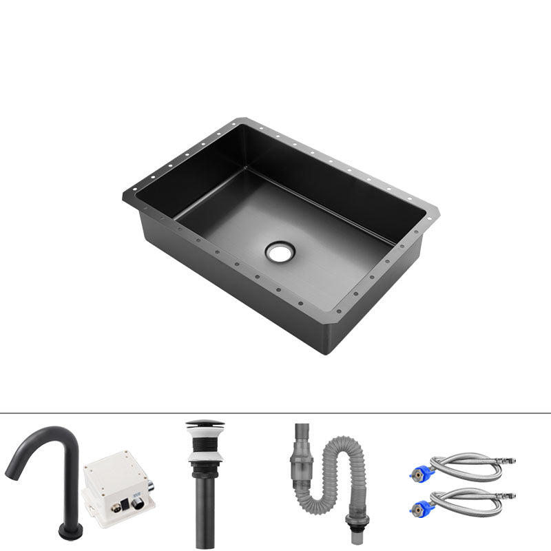 Modern Black Basin Sink Stainless Steel Rectangular Undermount Bathroom Sink Gooseneck Sensor Faucet Sink with Faucet Clearhalo 'Bathroom Remodel & Bathroom Fixtures' 'Bathroom Sinks & Faucet Components' 'Bathroom Sinks' 'bathroom_sink' 'Home Improvement' 'home_improvement' 'home_improvement_bathroom_sink' 7338195