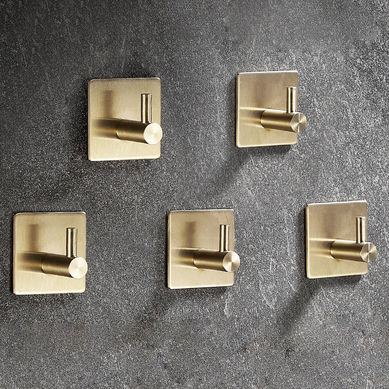 10-Piece Modern Bathroom Accessory Set, Polished Gold, Robe Hooks 5 Piece Set Towel Robe Hook (Square) Clearhalo 'Bathroom Hardware Sets' 'Bathroom Hardware' 'Bathroom Remodel & Bathroom Fixtures' 'bathroom_hardware_sets' 'Home Improvement' 'home_improvement' 'home_improvement_bathroom_hardware_sets' 7338663