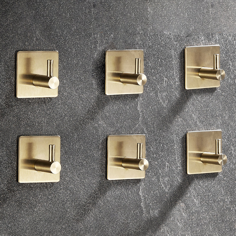10-Piece Modern Bathroom Accessory Set, Polished Gold, Robe Hooks 6 Piece Set Towel Robe Hook (Square) Clearhalo 'Bathroom Hardware Sets' 'Bathroom Hardware' 'Bathroom Remodel & Bathroom Fixtures' 'bathroom_hardware_sets' 'Home Improvement' 'home_improvement' 'home_improvement_bathroom_hardware_sets' 7338665