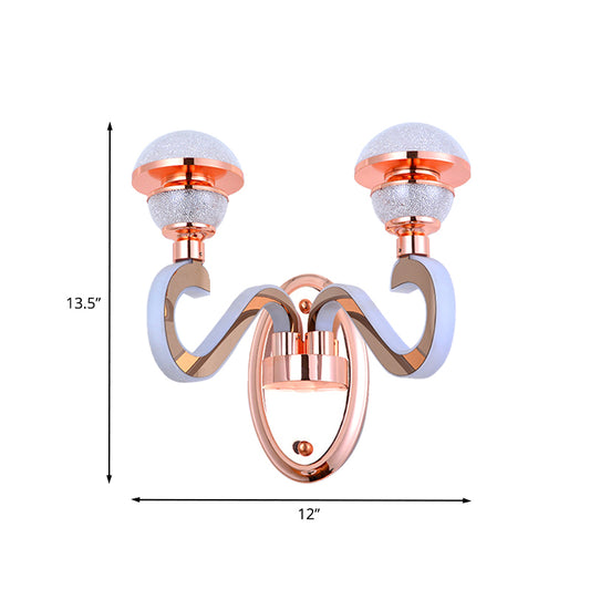 Modernist Urn Shape Wall Mount Light Metallic 2 Heads Corridor Swirl Arm LED Wall Sconce in Rose Gold Clearhalo 'Cast Iron' 'Glass' 'Industrial' 'Modern wall lights' 'Modern' 'Tiffany' 'Traditional wall lights' 'Wall Lamps & Sconces' 'Wall Lights' Lighting' 733927