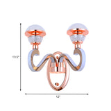 Modernist Urn Shape Wall Mount Light Metallic 2 Heads Corridor Swirl Arm LED Wall Sconce in Rose Gold Clearhalo 'Cast Iron' 'Glass' 'Industrial' 'Modern wall lights' 'Modern' 'Tiffany' 'Traditional wall lights' 'Wall Lamps & Sconces' 'Wall Lights' Lighting' 733927