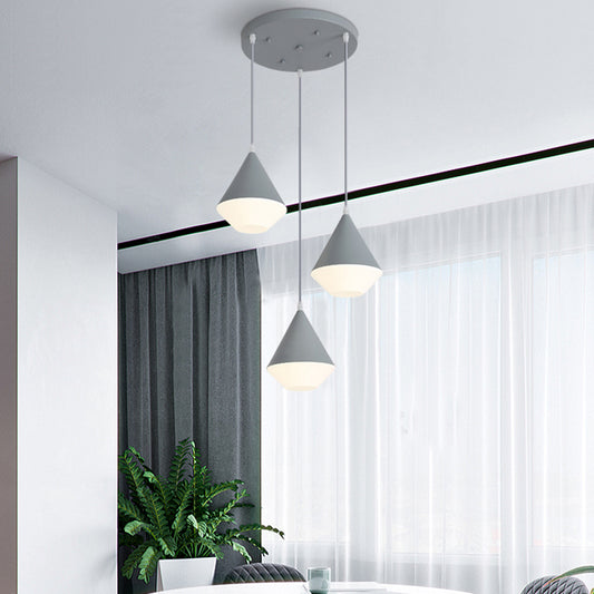 Cone Cluster Pendant Light Modern Acrylic 3 Heads Coffee House Hanging Lamp Kit in White/Grey Grey Clearhalo 'Ceiling Lights' 'Modern Pendants' 'Modern' 'Pendant Lights' 'Pendants' Lighting' 733928