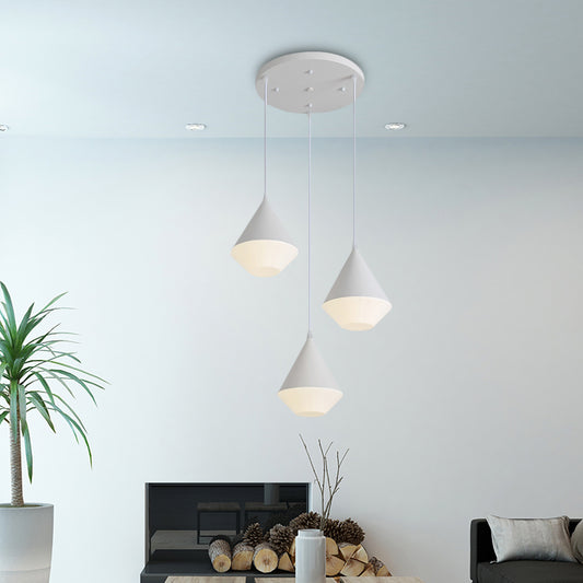 Cone Cluster Pendant Light Modern Acrylic 3 Heads Coffee House Hanging Lamp Kit in White/Grey Clearhalo 'Ceiling Lights' 'Modern Pendants' 'Modern' 'Pendant Lights' 'Pendants' Lighting' 733934