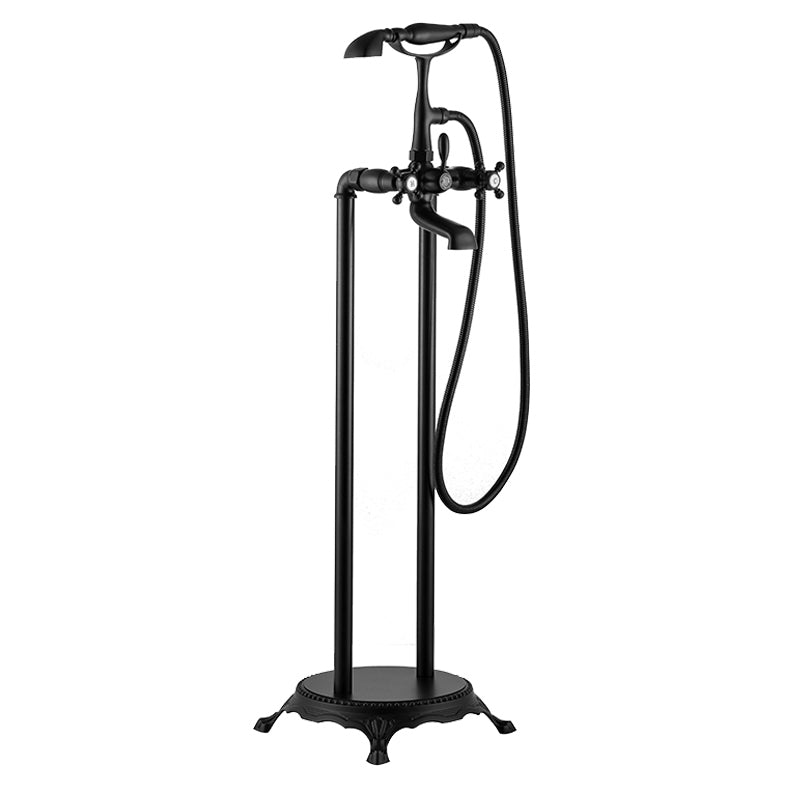 Traditional Floor Mounted Metal Freestanding Tub Filler Swivel Tub Filler Trim Black Arms Clearhalo 'Bathroom Remodel & Bathroom Fixtures' 'Bathtub Faucets' 'bathtub_faucets' 'Home Improvement' 'home_improvement' 'home_improvement_bathtub_faucets' 7339399