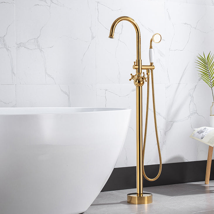 Traditional Floor Mounted Metal Freestanding Tub Filler Swivel Tub Filler Trim Clearhalo 'Bathroom Remodel & Bathroom Fixtures' 'Bathtub Faucets' 'bathtub_faucets' 'Home Improvement' 'home_improvement' 'home_improvement_bathtub_faucets' 7339400