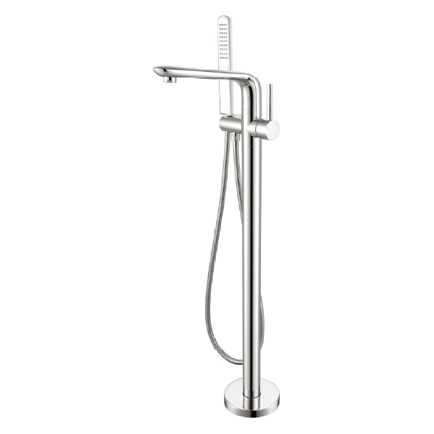 Traditional Floor Mounted Metal Freestanding Tub Filler Swivel Tub Filler Trim Silver Straight Clearhalo 'Bathroom Remodel & Bathroom Fixtures' 'Bathtub Faucets' 'bathtub_faucets' 'Home Improvement' 'home_improvement' 'home_improvement_bathtub_faucets' 7339405
