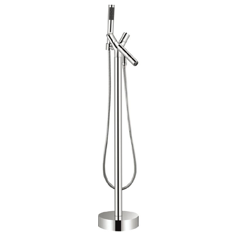 Traditional Floor Mounted Metal Freestanding Tub Filler Swivel Tub Filler Trim Silver Round Clearhalo 'Bathroom Remodel & Bathroom Fixtures' 'Bathtub Faucets' 'bathtub_faucets' 'Home Improvement' 'home_improvement' 'home_improvement_bathtub_faucets' 7339408
