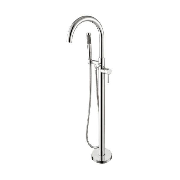 Traditional Floor Mounted Metal Freestanding Tub Filler Swivel Tub Filler Trim Silver Curved Clearhalo 'Bathroom Remodel & Bathroom Fixtures' 'Bathtub Faucets' 'bathtub_faucets' 'Home Improvement' 'home_improvement' 'home_improvement_bathtub_faucets' 7339409