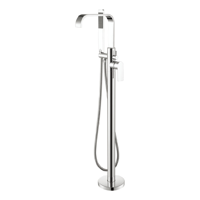 Traditional Floor Mounted Metal Freestanding Tub Filler Swivel Tub Filler Trim Silver Arc Clearhalo 'Bathroom Remodel & Bathroom Fixtures' 'Bathtub Faucets' 'bathtub_faucets' 'Home Improvement' 'home_improvement' 'home_improvement_bathtub_faucets' 7339412